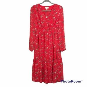 The Korner red floral print v neckline maxi dress size S NWOT